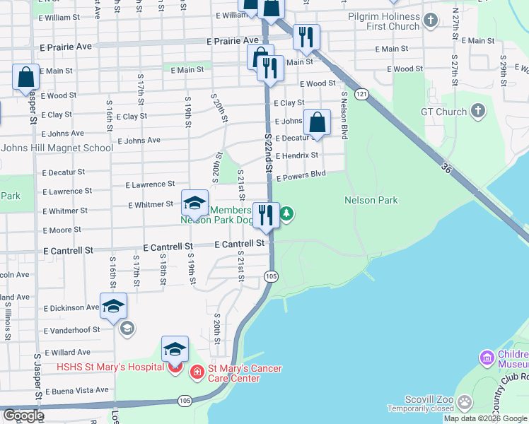 map of restaurants, bars, coffee shops, grocery stores, and more near 701-759 Highway 105 in Decatur