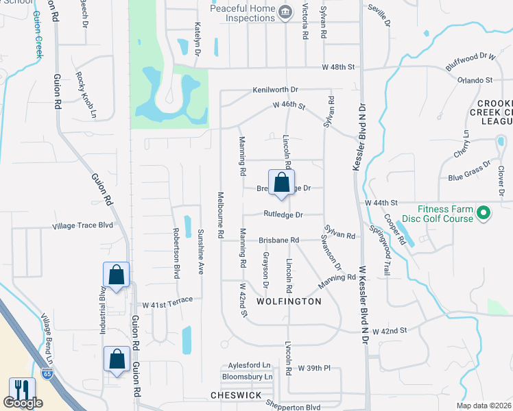 map of restaurants, bars, coffee shops, grocery stores, and more near 3405 Breckenridge Drive in Indianapolis