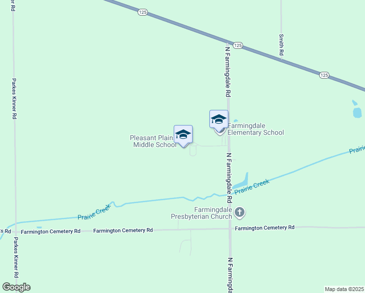map of restaurants, bars, coffee shops, grocery stores, and more near 2455 North Farmingdale Road in Pleasant Plains