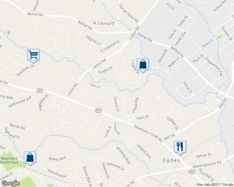 map of restaurants, bars, coffee shops, grocery stores, and more near 71 Dresner Circle in Delaware County