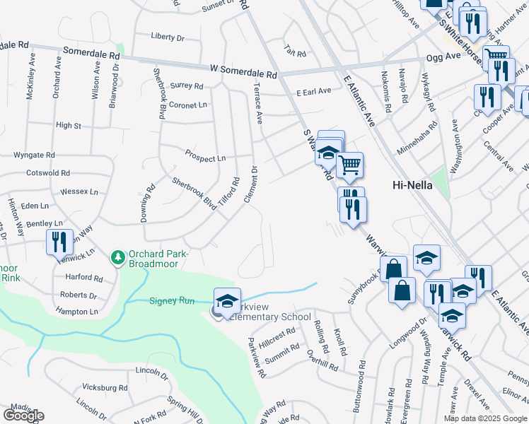 map of restaurants, bars, coffee shops, grocery stores, and more near 209 Mardale Drive in Somerdale