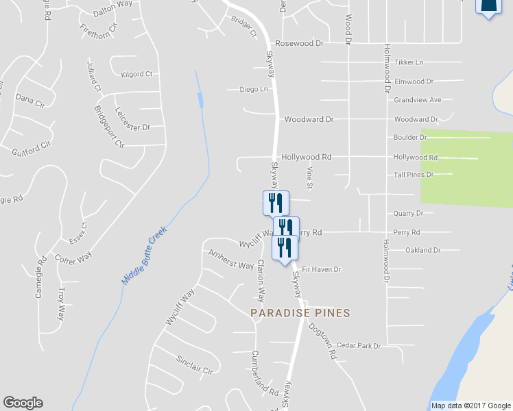 map of restaurants, bars, coffee shops, grocery stores, and more near 6378 Thelander Lane in Magalia
