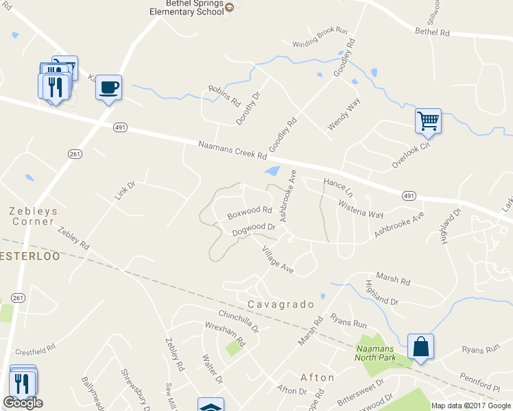 map of restaurants, bars, coffee shops, grocery stores, and more near 1644 Boxwood Road in Garnet Valley