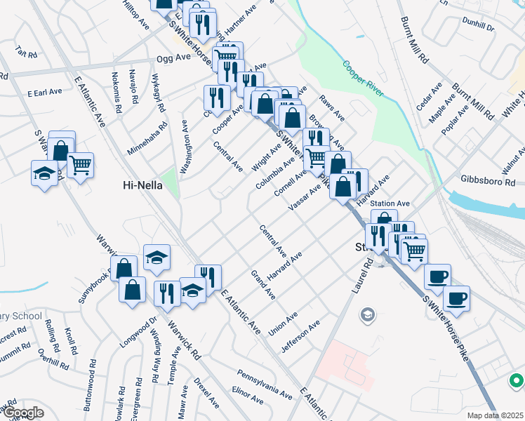 map of restaurants, bars, coffee shops, grocery stores, and more near 124 Cornell Avenue in Stratford