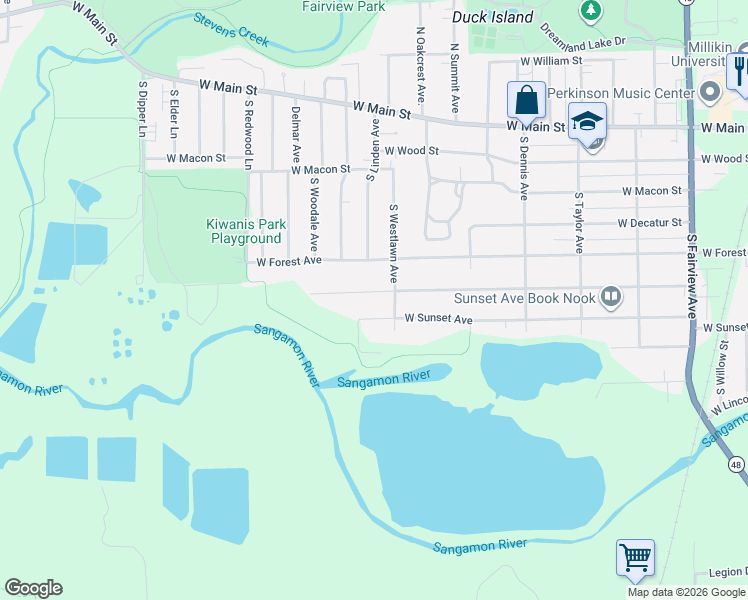 map of restaurants, bars, coffee shops, grocery stores, and more near 2001-2215 West Riverview Street in Decatur
