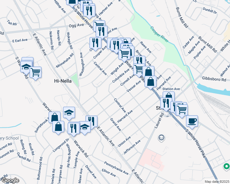 map of restaurants, bars, coffee shops, grocery stores, and more near 124 Cornell Avenue in Stratford