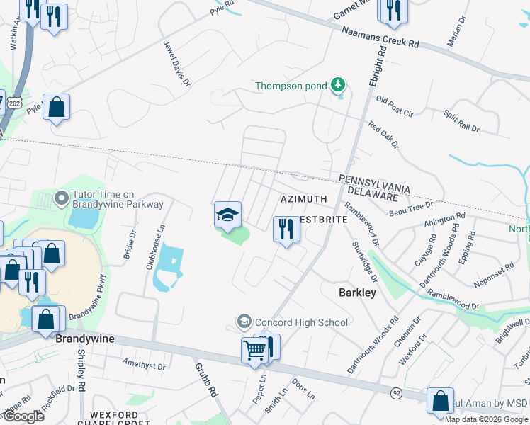 map of restaurants, bars, coffee shops, grocery stores, and more near 732 Berry Road in Wilmington