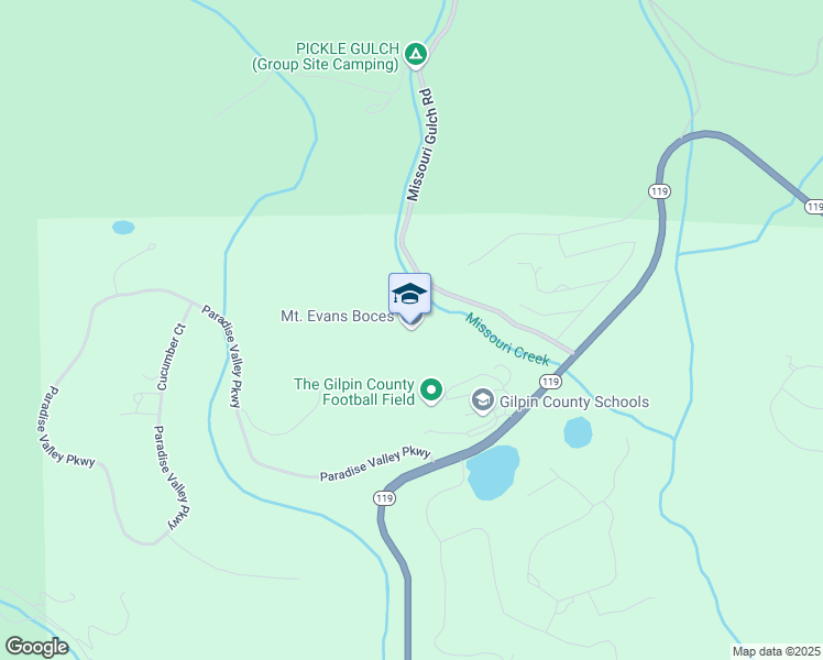 map of restaurants, bars, coffee shops, grocery stores, and more near 10595 Colorado 119 in Black Hawk