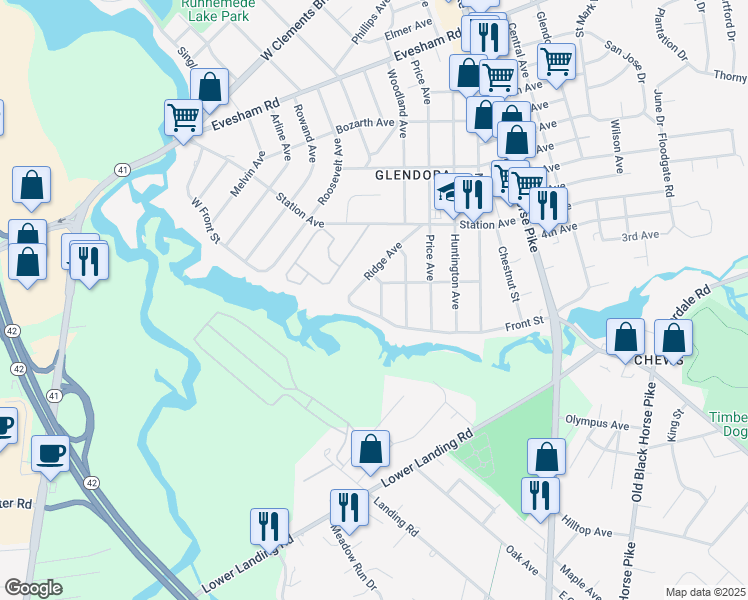 map of restaurants, bars, coffee shops, grocery stores, and more near 307 Fern Avenue in Camden County