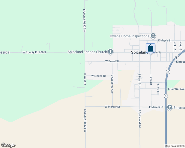 map of restaurants, bars, coffee shops, grocery stores, and more near 526 West Linden Drive in Spiceland
