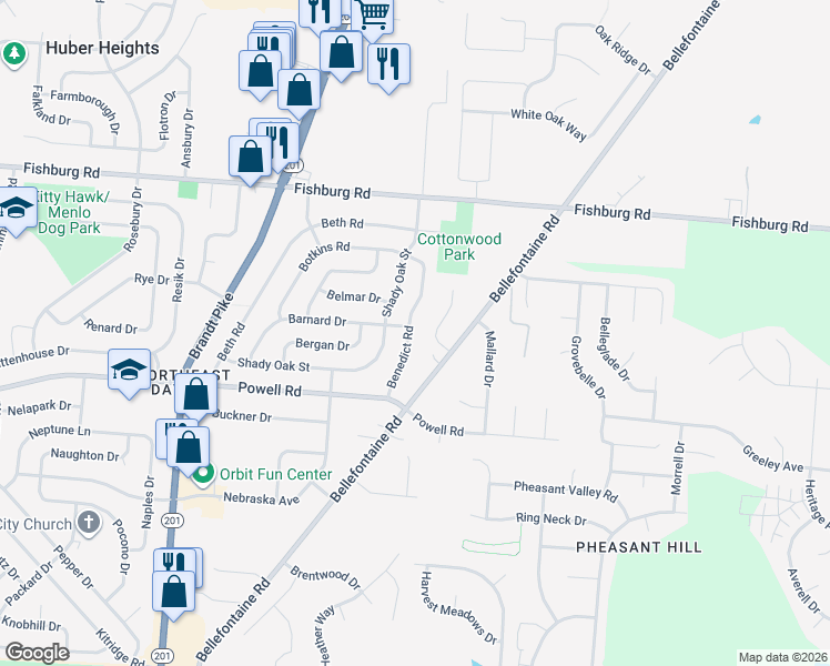 map of restaurants, bars, coffee shops, grocery stores, and more near 5690 Benedict Road in Dayton