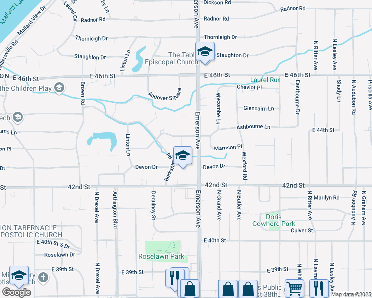 map of restaurants, bars, coffee shops, grocery stores, and more near 4315 Aberdeen Cir in Indianapolis