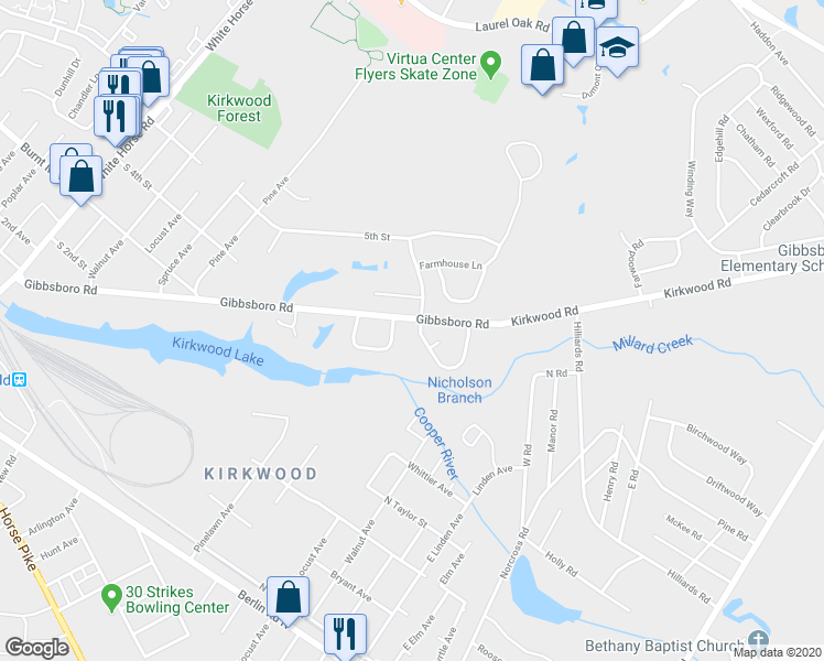 map of restaurants, bars, coffee shops, grocery stores, and more near 3 Glenview Way East in Gibbsboro