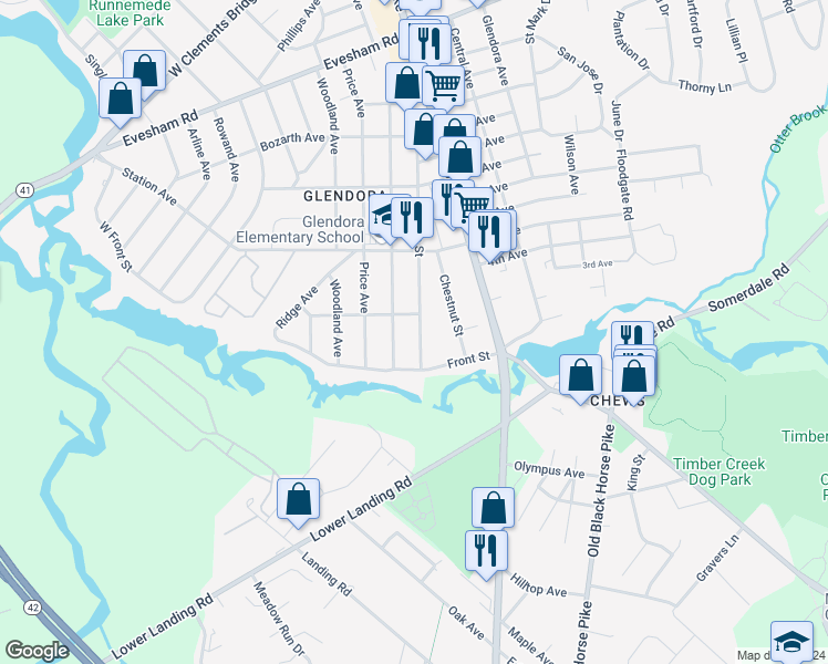 map of restaurants, bars, coffee shops, grocery stores, and more near 319 Main Street in Gloucester Township