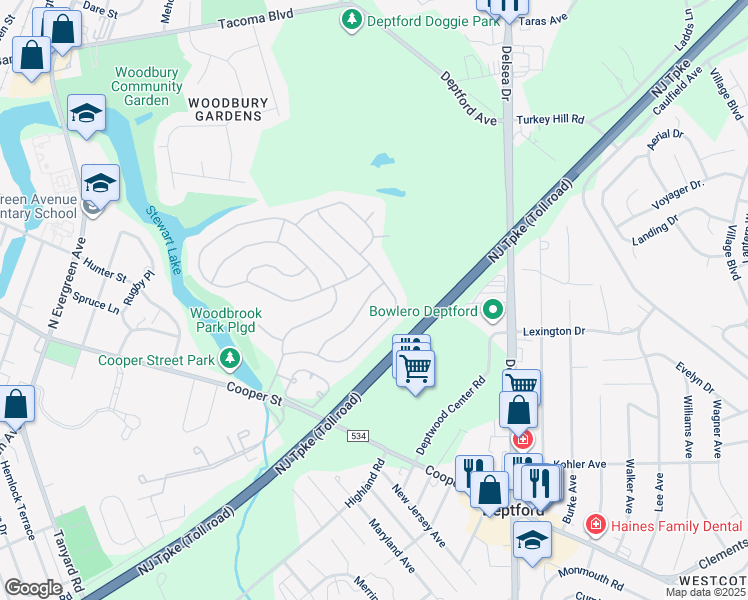 map of restaurants, bars, coffee shops, grocery stores, and more near 31 Niland Lane in Deptford