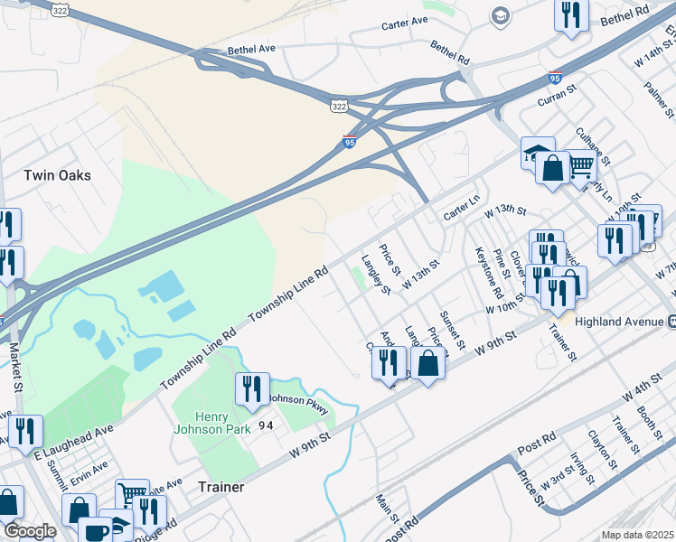 map of restaurants, bars, coffee shops, grocery stores, and more near 3907 Township Line Rd in Trainer