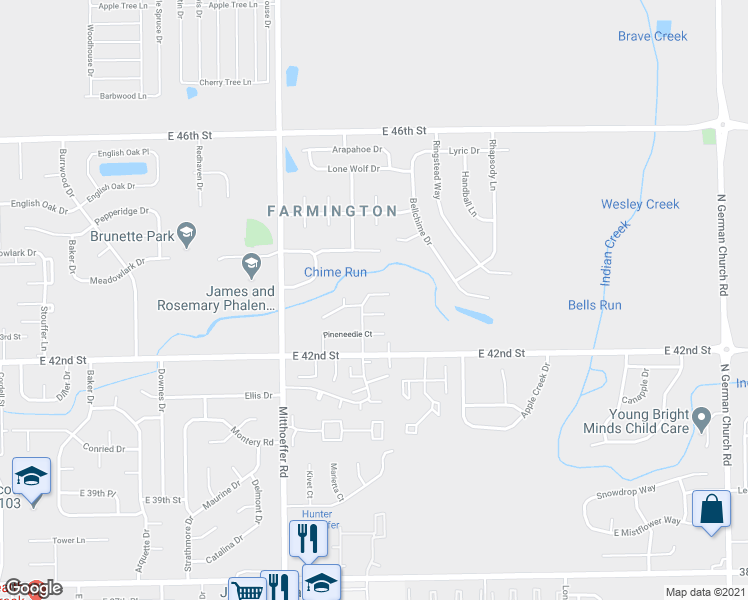 map of restaurants, bars, coffee shops, grocery stores, and more near 10207 Aristocrat North Drive in Indianapolis