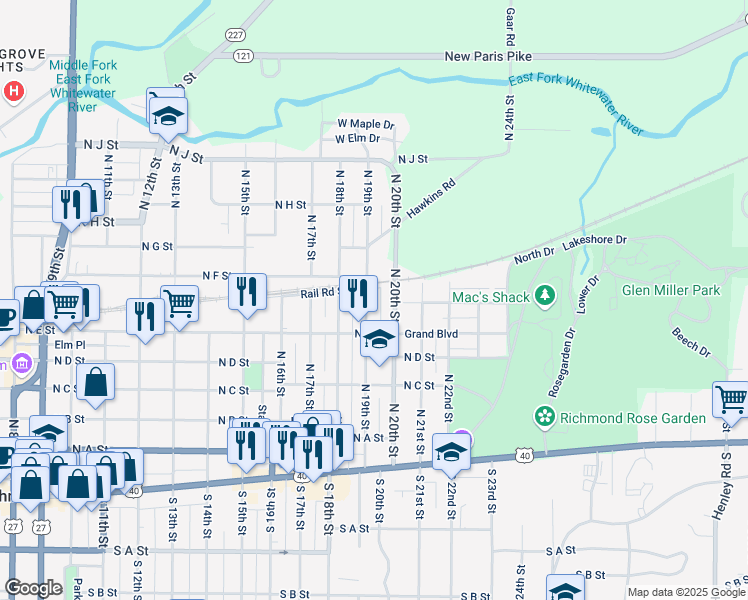 map of restaurants, bars, coffee shops, grocery stores, and more near 535 North 19th Street in Richmond