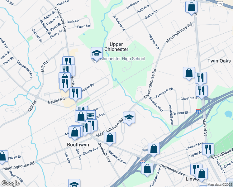 map of restaurants, bars, coffee shops, grocery stores, and more near 904 Randall Avenue in Boothwyn