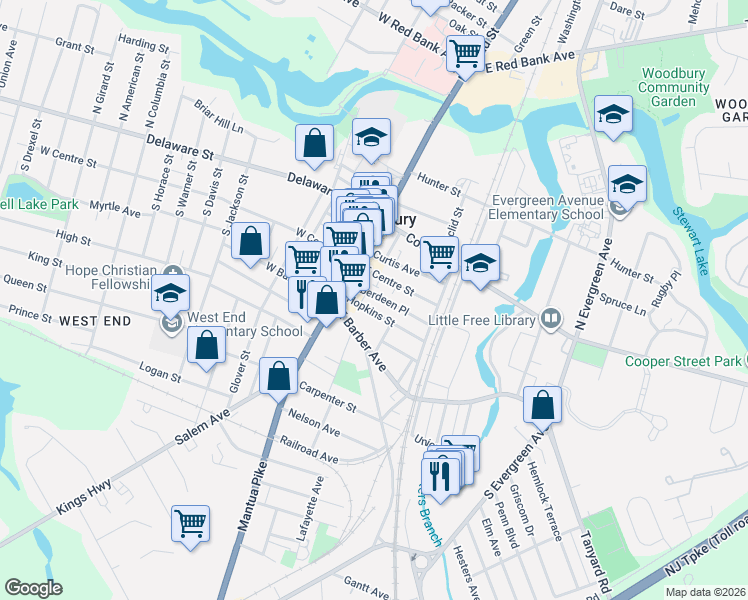 map of restaurants, bars, coffee shops, grocery stores, and more near 37 Aberdeen Place in Woodbury