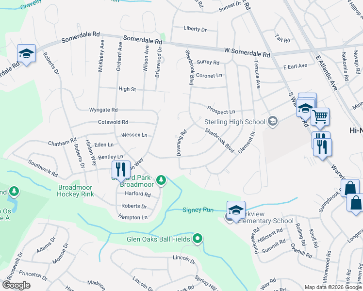map of restaurants, bars, coffee shops, grocery stores, and more near 217 Downing Road in Somerdale