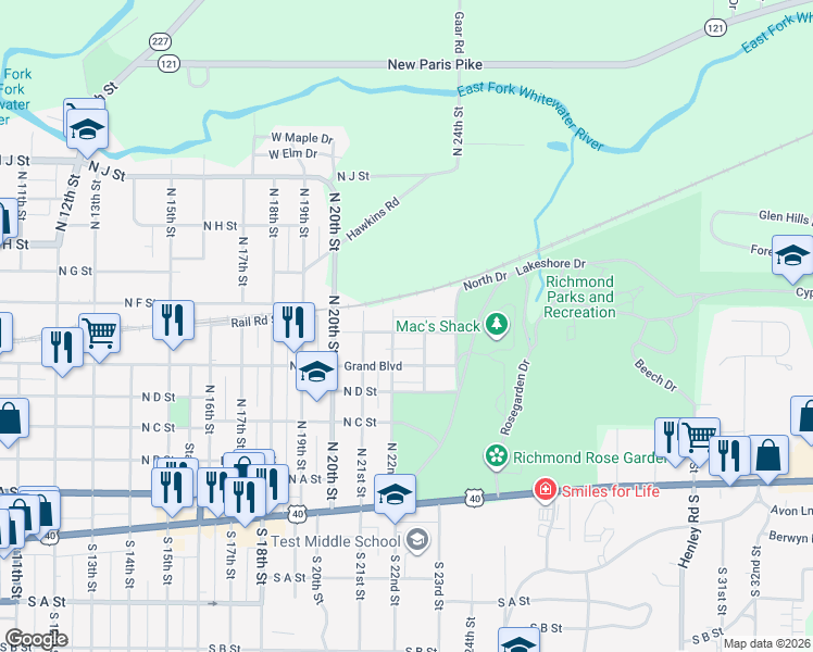 map of restaurants, bars, coffee shops, grocery stores, and more near 2126 Glen Court in Richmond