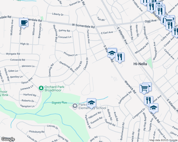 map of restaurants, bars, coffee shops, grocery stores, and more near 209 Mardale Drive in Somerdale