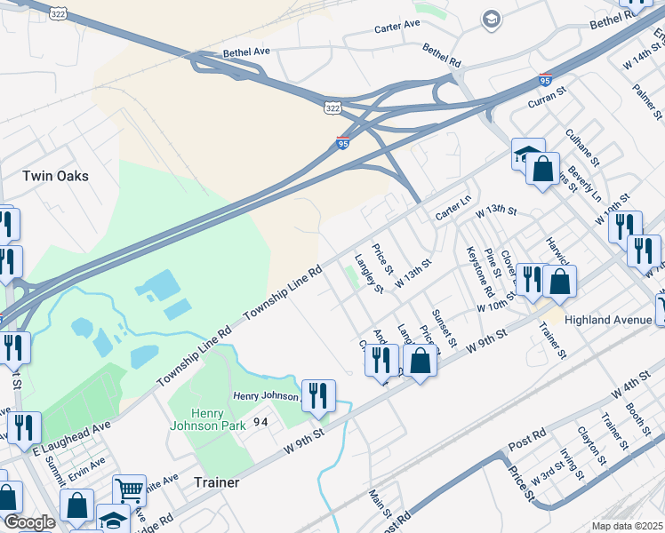 map of restaurants, bars, coffee shops, grocery stores, and more near 3905 Township Line Road in Trainer