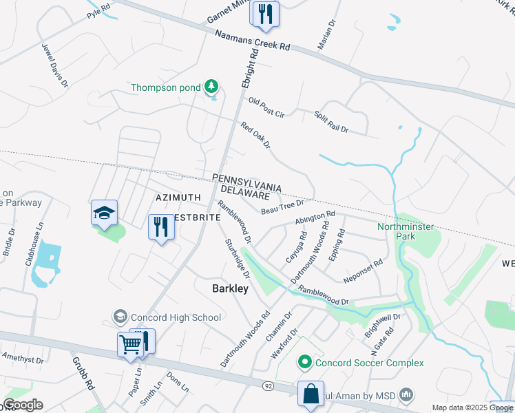 map of restaurants, bars, coffee shops, grocery stores, and more near 210 Beau Tree Drive in Wilmington