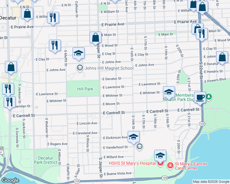 map of restaurants, bars, coffee shops, grocery stores, and more near 645 South Stone Street in Decatur