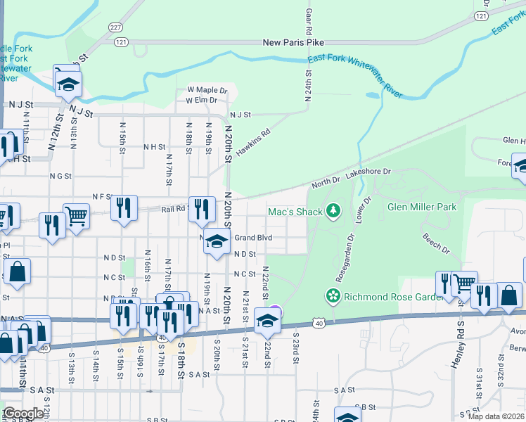 map of restaurants, bars, coffee shops, grocery stores, and more near 2126 Glen Court in Richmond