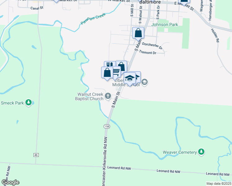 map of restaurants, bars, coffee shops, grocery stores, and more near 102 Creekview Drive in Baltimore