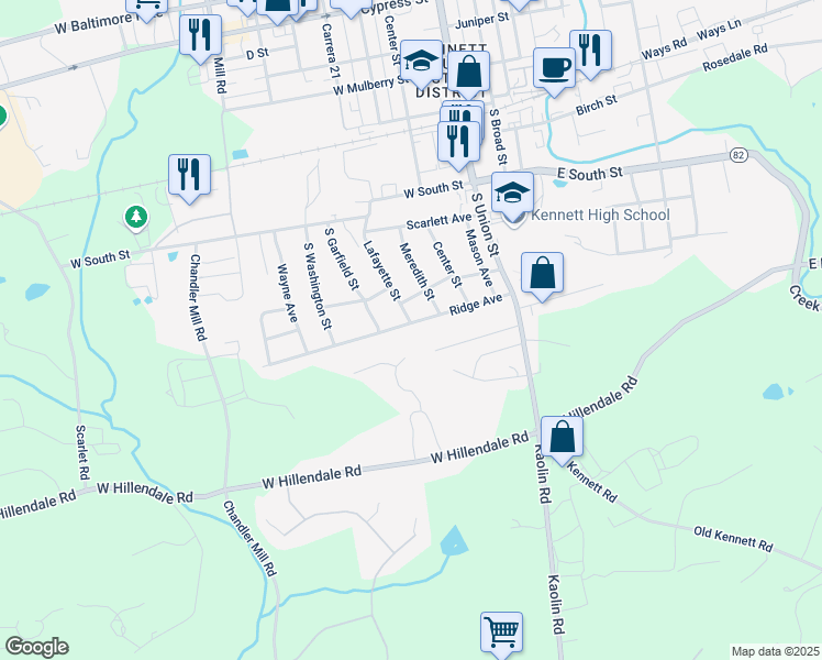 map of restaurants, bars, coffee shops, grocery stores, and more near 402 Ridge Avenue in Kennett Square