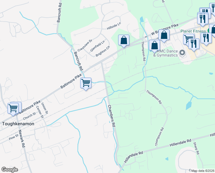 map of restaurants, bars, coffee shops, grocery stores, and more near 275 Chambers Road in Kennett Square