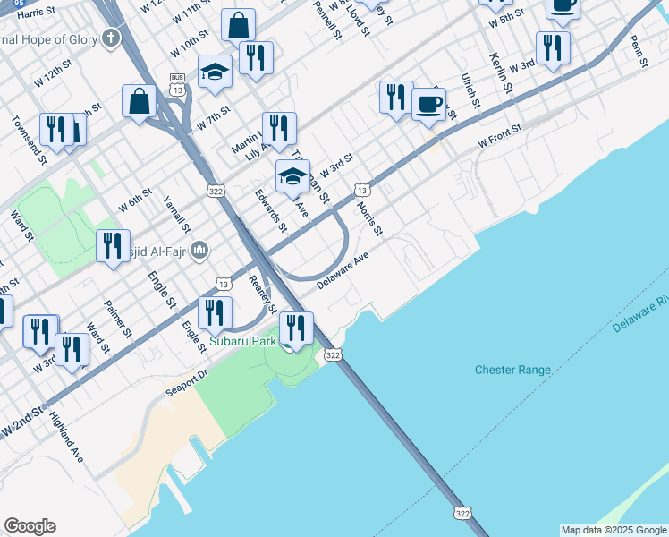 map of restaurants, bars, coffee shops, grocery stores, and more near 66 Central Avenue in Chester