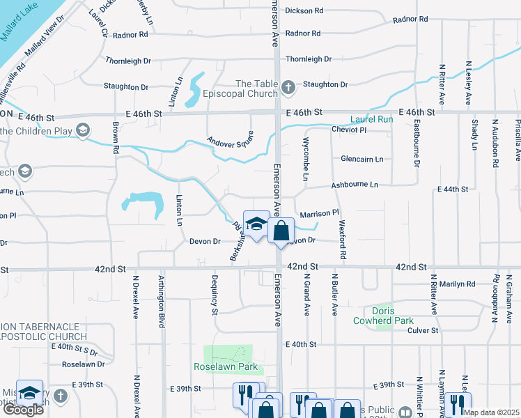map of restaurants, bars, coffee shops, grocery stores, and more near 4315 Aberdeen Circle in Indianapolis