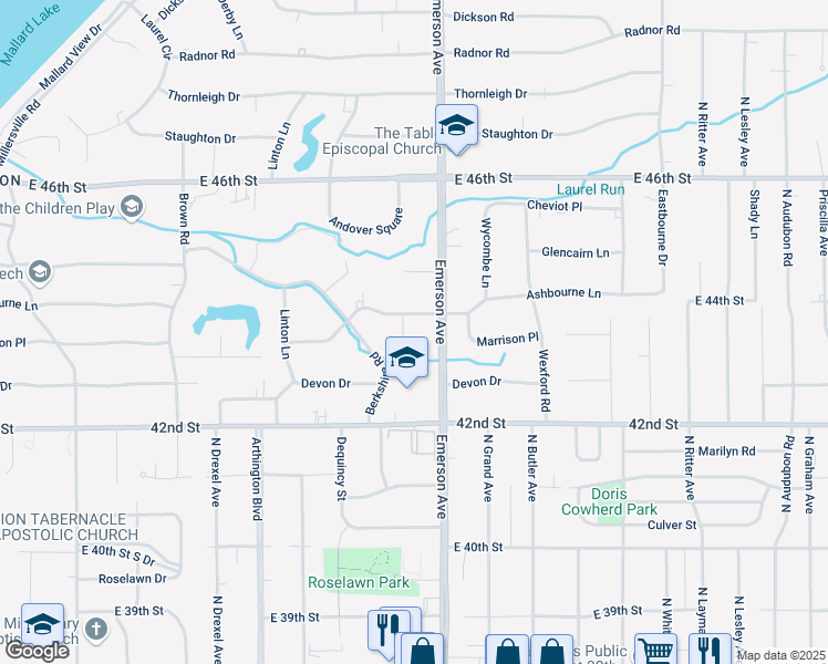 map of restaurants, bars, coffee shops, grocery stores, and more near 4315 Aberdeen Circle in Indianapolis