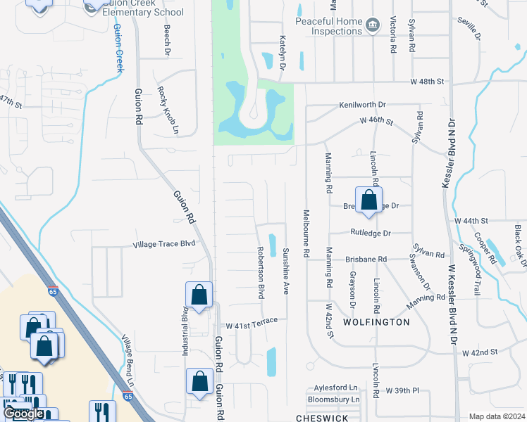map of restaurants, bars, coffee shops, grocery stores, and more near 4418 Rotterdam Drive in Indianapolis