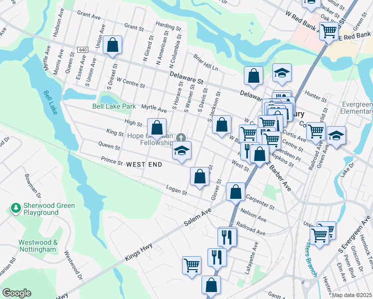 map of restaurants, bars, coffee shops, grocery stores, and more near 246 King Street in Woodbury