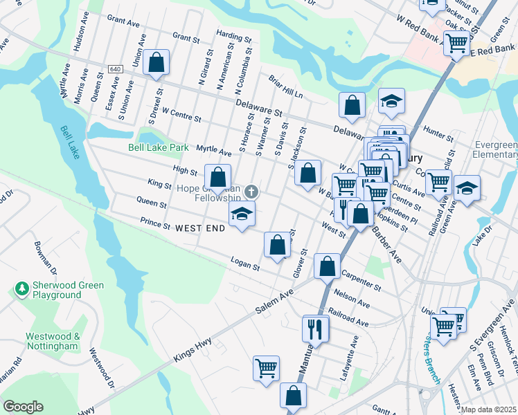 map of restaurants, bars, coffee shops, grocery stores, and more near 246 King Street in Woodbury