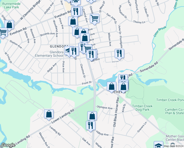 map of restaurants, bars, coffee shops, grocery stores, and more near 248 North Black Horse Pike in Gloucester Township