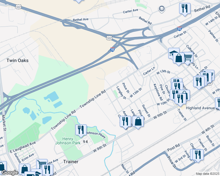 map of restaurants, bars, coffee shops, grocery stores, and more near 3907 Township Line Rd in Trainer