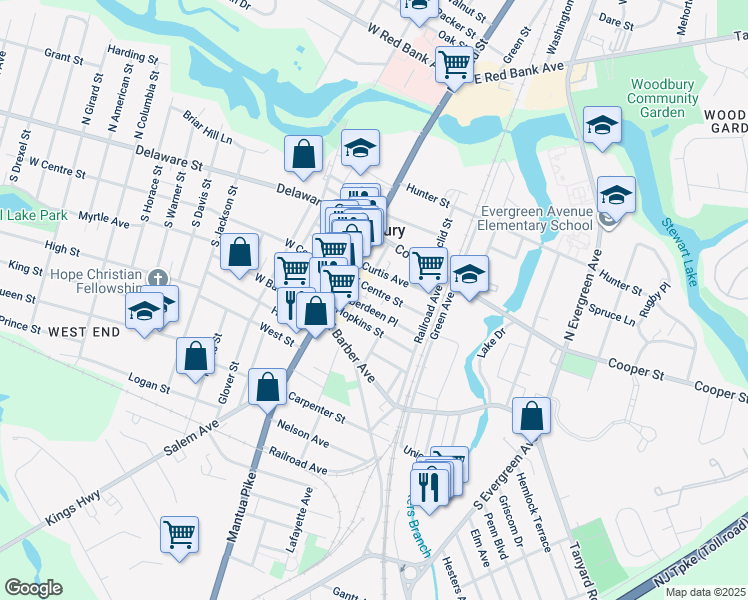 map of restaurants, bars, coffee shops, grocery stores, and more near 37 Aberdeen Place in Woodbury