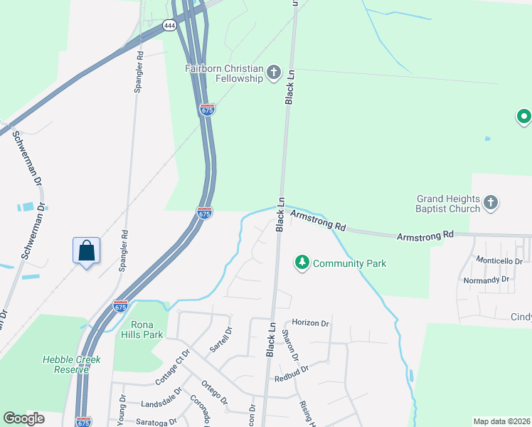 map of restaurants, bars, coffee shops, grocery stores, and more near 1221 Creekview Court in Fairborn