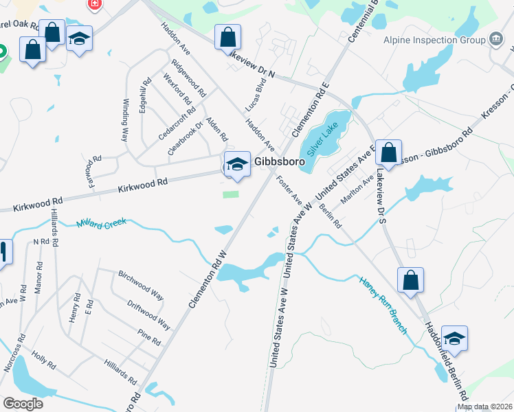 map of restaurants, bars, coffee shops, grocery stores, and more near 35 Clementon Road West in Gibbsboro