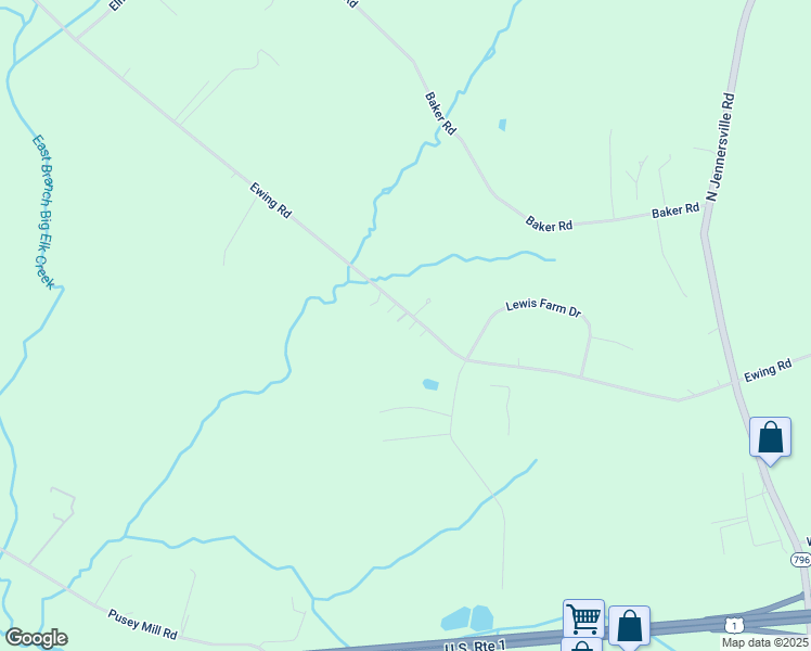 map of restaurants, bars, coffee shops, grocery stores, and more near 709 Ewing Road in Cochranville