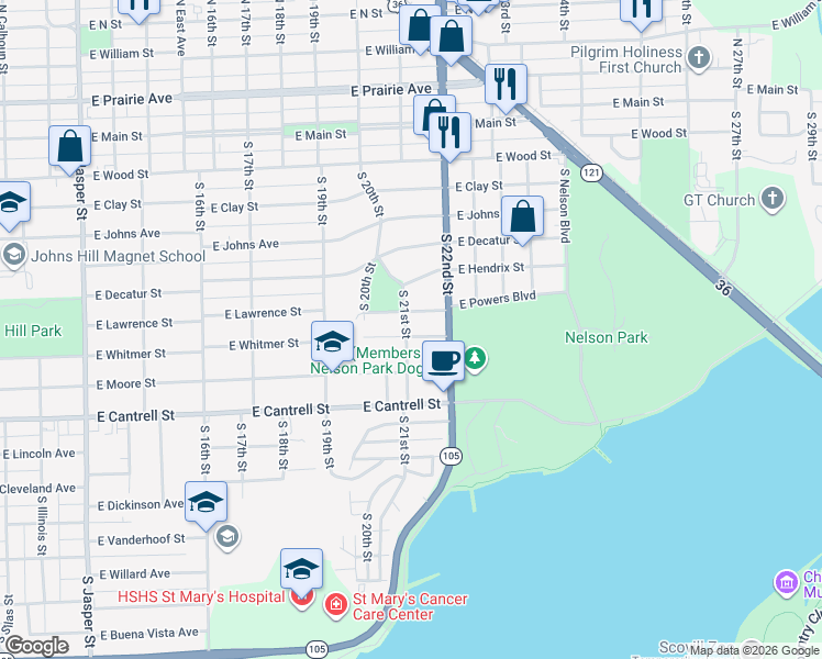 map of restaurants, bars, coffee shops, grocery stores, and more near 2103 East Whitmer Street in Decatur