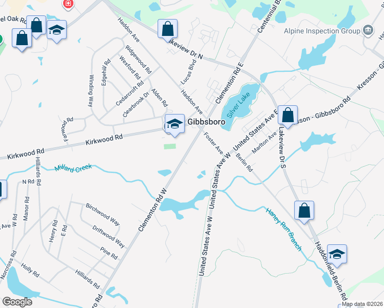 map of restaurants, bars, coffee shops, grocery stores, and more near 35 Clementon Road West in Gibbsboro