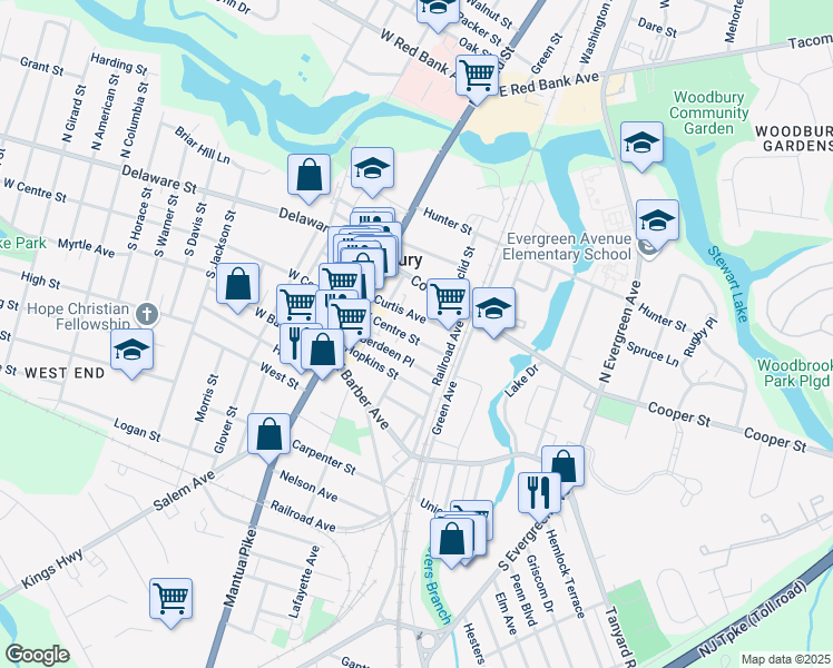 map of restaurants, bars, coffee shops, grocery stores, and more near 67 East Centre Street in Woodbury
