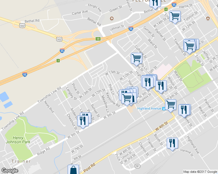 map of restaurants, bars, coffee shops, grocery stores, and more near 1200 Pine Lane in Chester